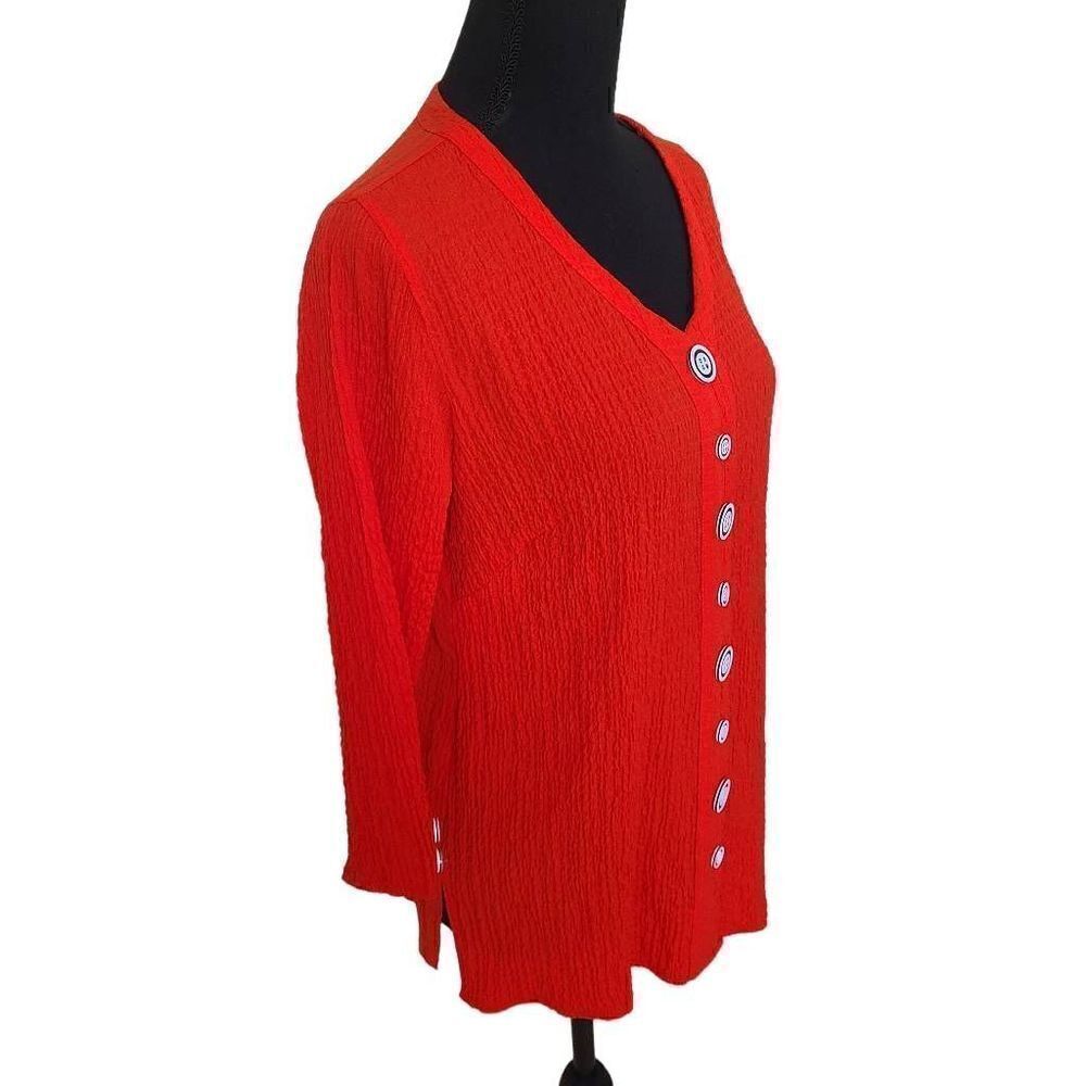 Multiples Womens Red Button Front Long Sleeve Blo… - image 3
